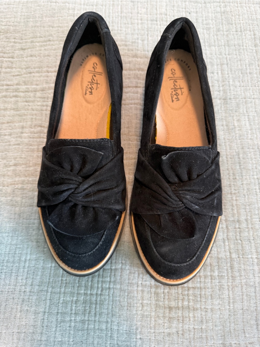 Clarks Black Suede Knot-Front Loafers